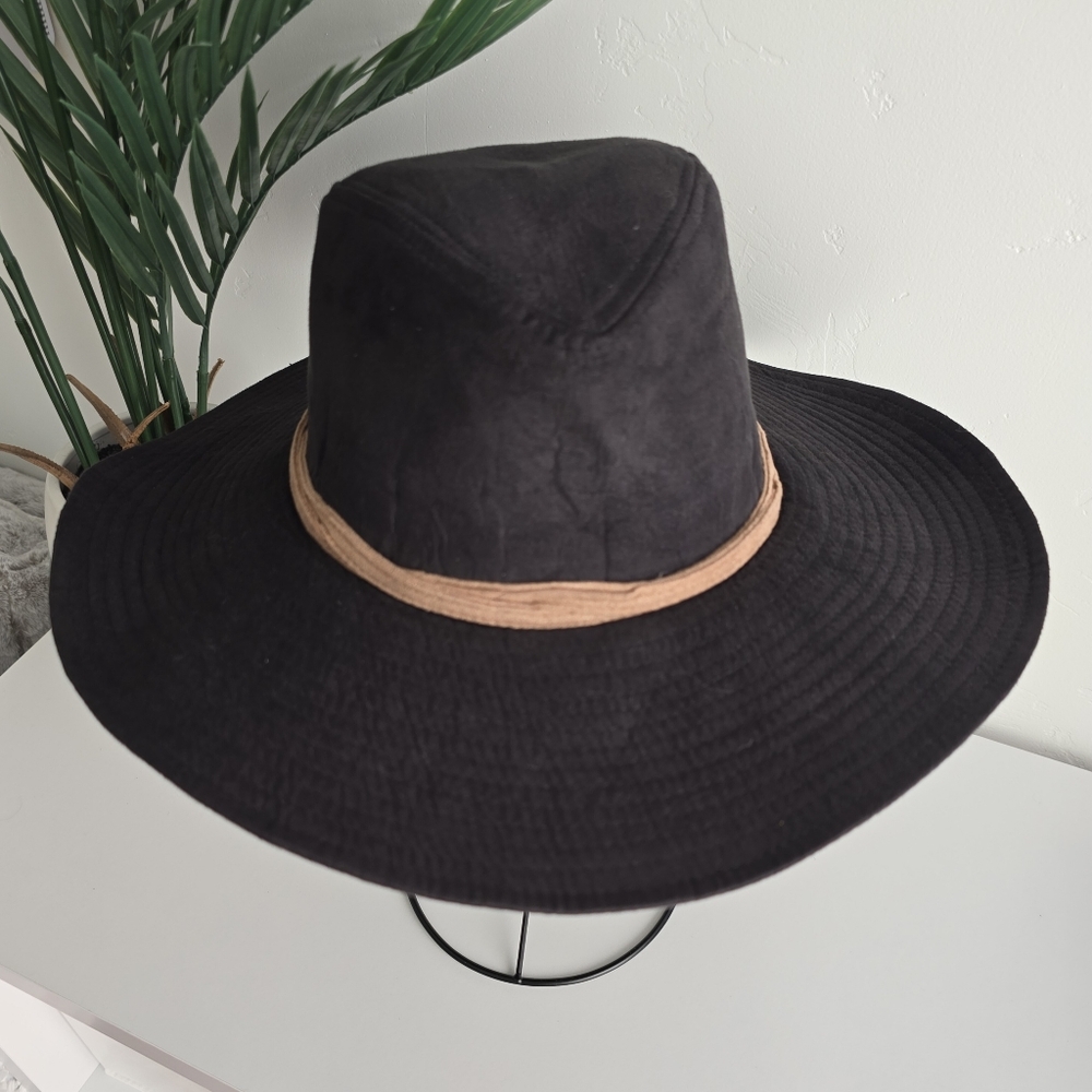 Vintage Nasty Gal Floppy Wide Brim Cowboy Hat Black Faux Suede Festival 70s